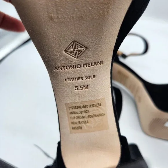 Antonio Melani Platform Sandals Size 5.5 M Black Velvet feathers Rhinestone  658 - Picture 16 of 16